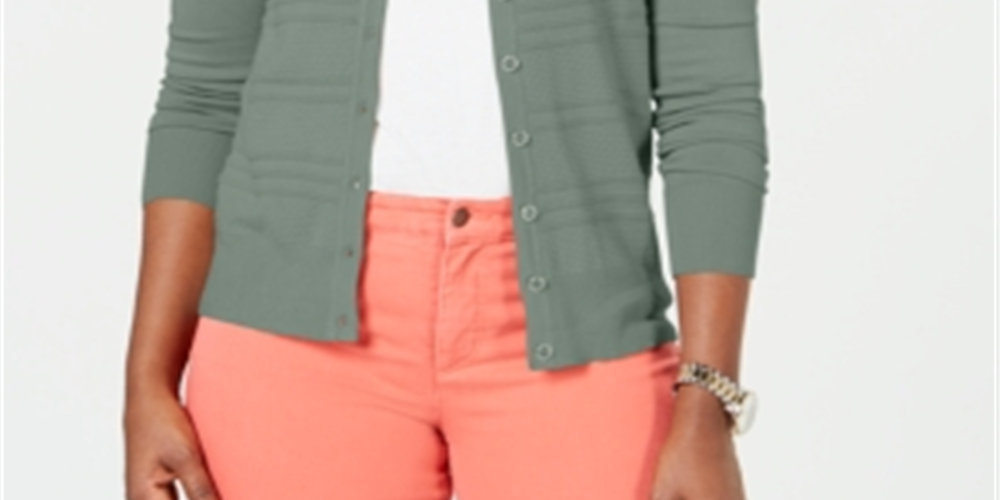 Cardigan texturizado feminino Charter Club, verde, tamanho X-S