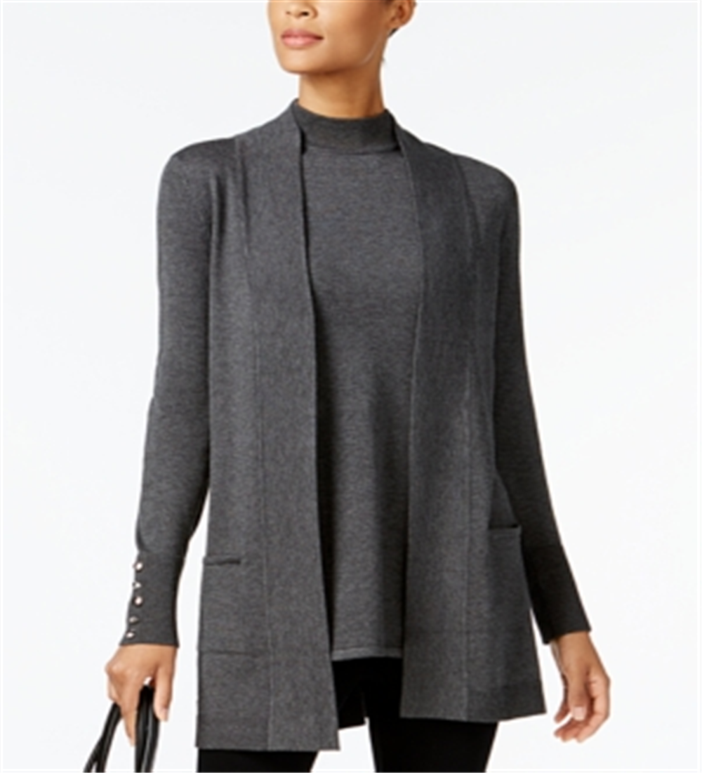 JM Collection Petite Suéter sem mangas com gola falsa cinza tamanho Petite XL
