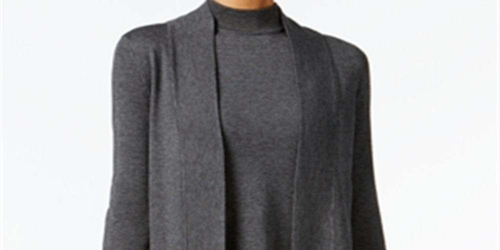 JM Collection Petite Suéter sem mangas com gola falsa cinza tamanho Petite XL