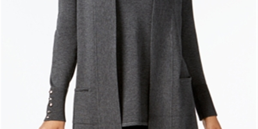 JM Collection Petite Suéter sem mangas com gola falsa cinza tamanho Petite XL