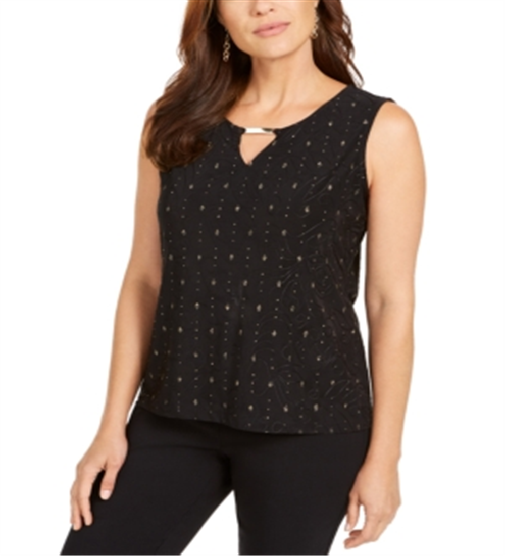 JM Collection Top Feminino Metálico Jacquard Preto Tamanho X-G