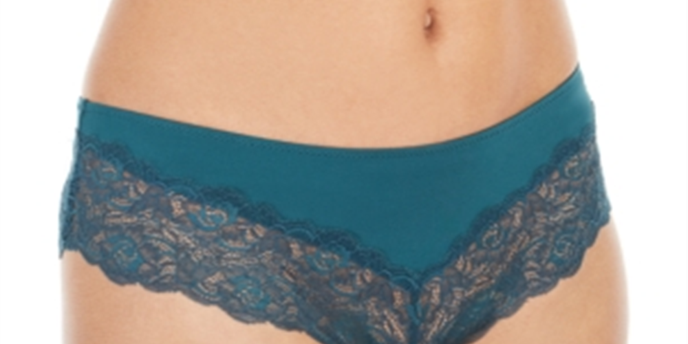 INC International Concepts Roupa íntima hipster feminina com acabamento em renda, verde, tamanho médio