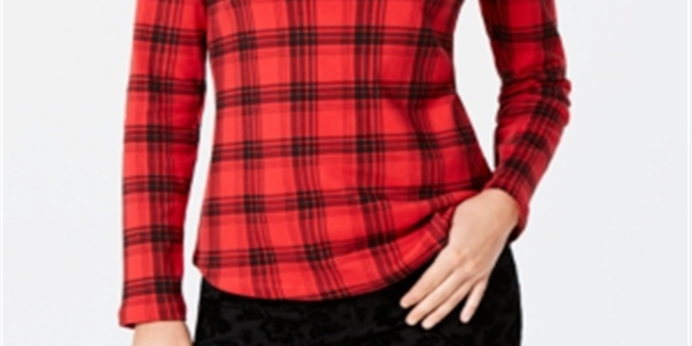 Camiseta feminina xadrez de algodão Charter Club vermelha tamanho X-G