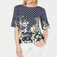 Blusa feminina Charter Club com estampa floral e mangas franzidas, azul, tamanho pequeno