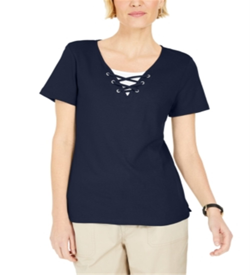 Karen Scott Top Feminino com Cadarço e Camadas Azul Tamanho P