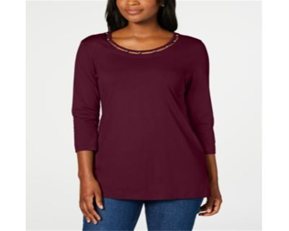 Karen Scott Top Feminino com Contas Borgonha Tamanho P
