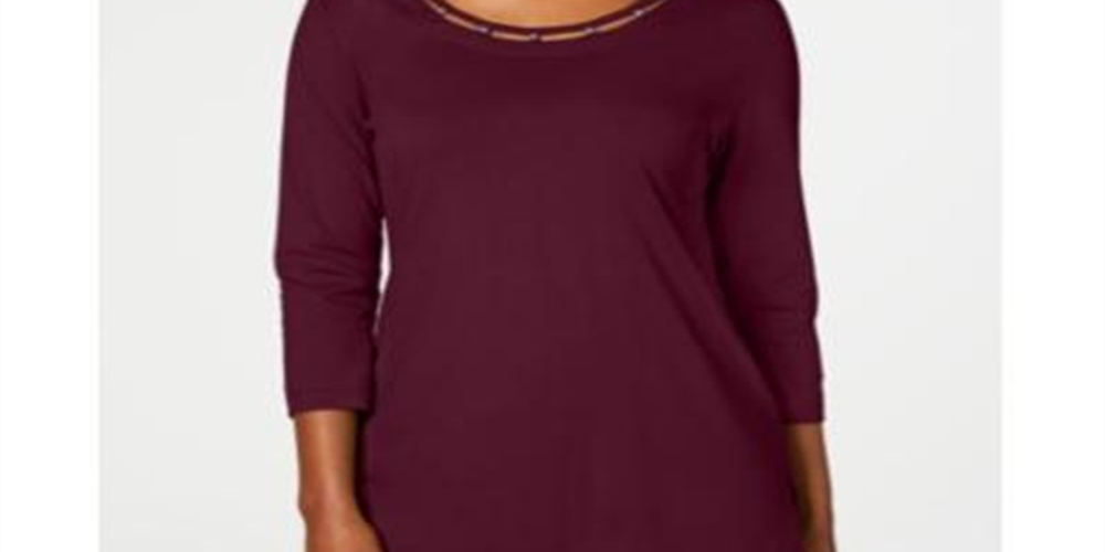Karen Scott Top Feminino com Contas Borgonha Tamanho P