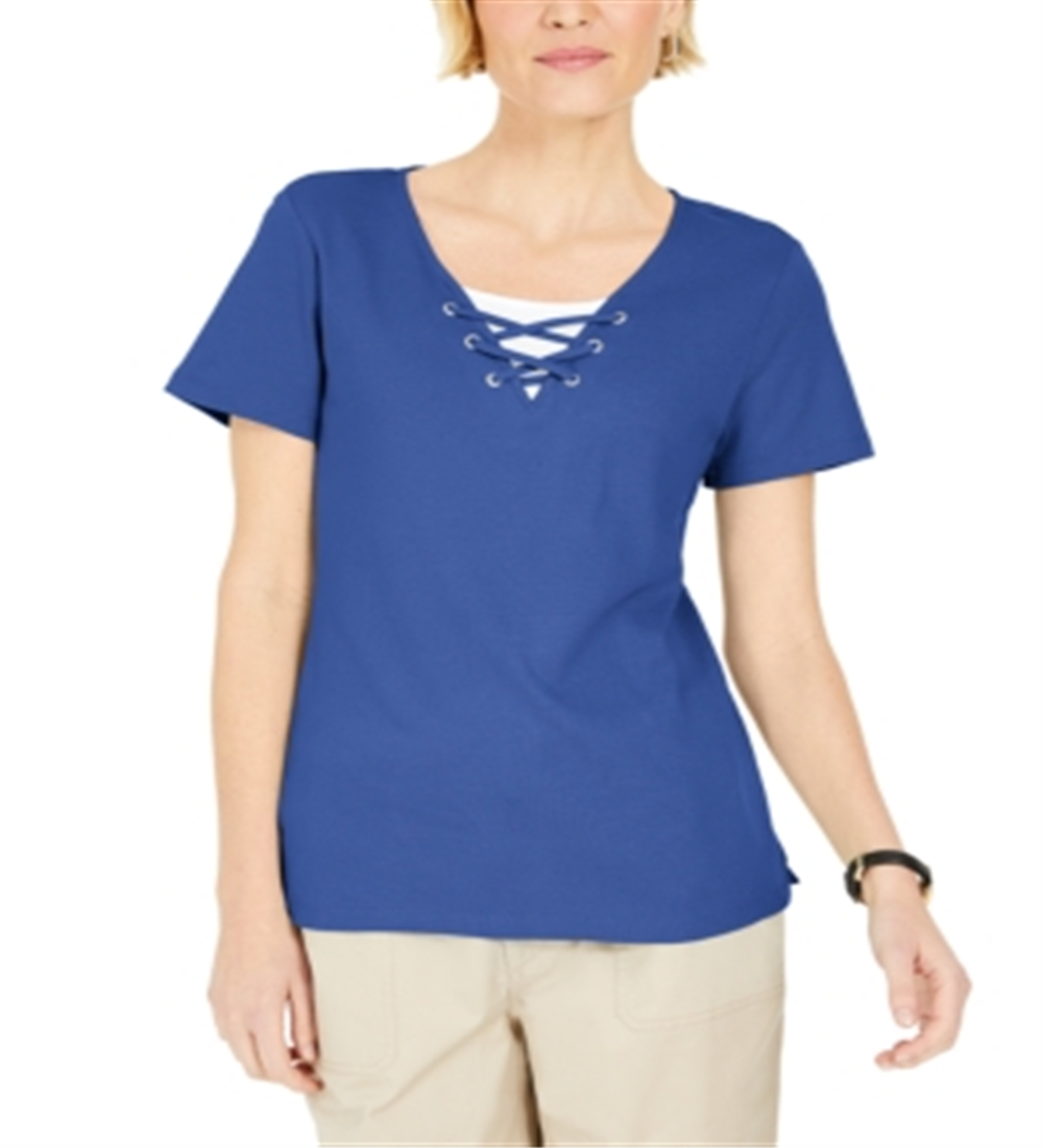 Karen Scott Top Feminino com Cadarço e Camadas Azul Tamanho P