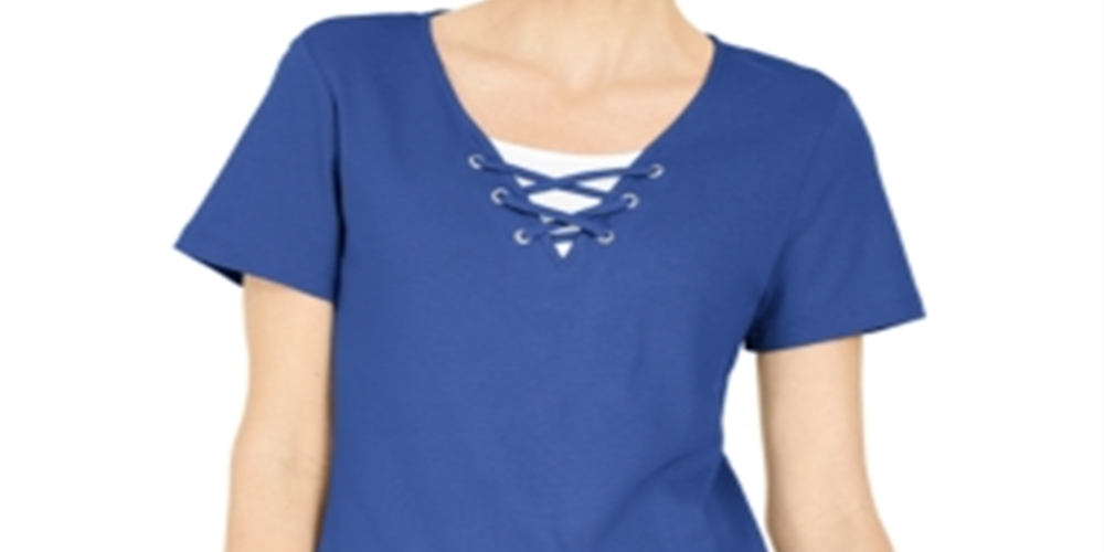 Karen Scott Top Feminino com Cadarço e Camadas Azul Tamanho P