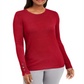 JM Collection Suéter feminino de gola redonda com punho de botão, tamanho pequeno, vermelho, tamanho pequeno, L
