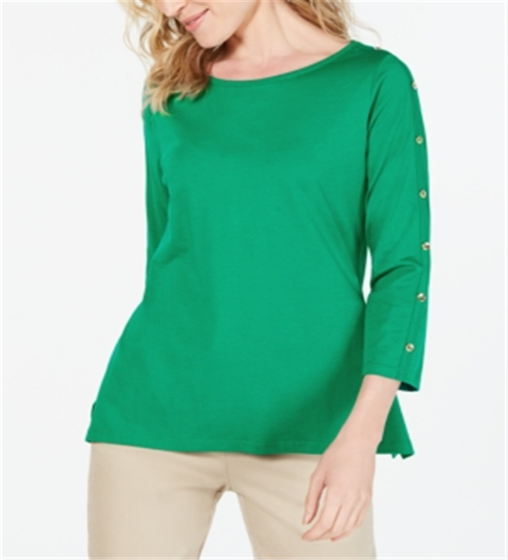 Charter Club Supima Cotton Embellished Top Feminino Verde Tamanho Pequeno