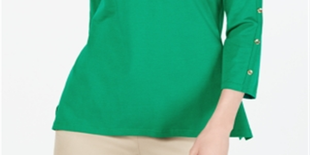 Charter Club Supima Cotton Embellished Top Feminino Verde Tamanho Pequeno