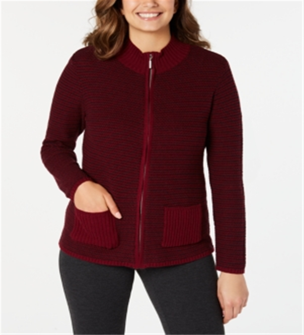 Karen Scott Cardigan Feminino Texturizado com Zíper Frontal Vermelho Tamanho Médio