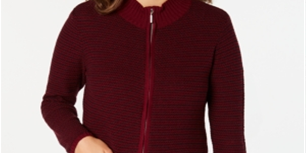 Karen Scott Cardigan Feminino Texturizado com Zíper Frontal Vermelho Tamanho Médio