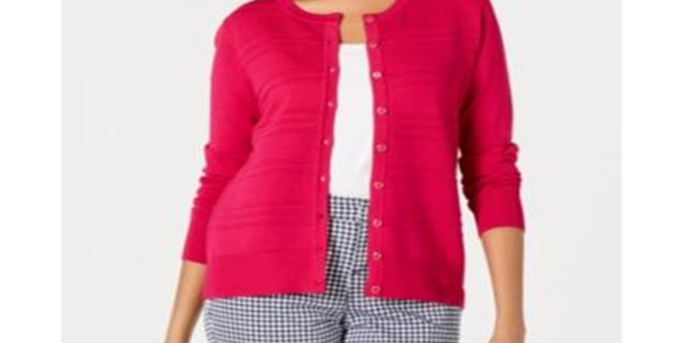 Cardigan texturizado feminino Charter Club Petite, rosa, tamanho Petite G