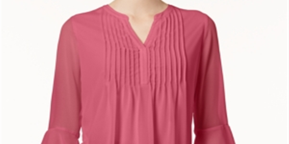 Charter Club Feminino Babados Duplos Sólidos Pintuck Top Rosa Tamanho Pequeno Pequeno