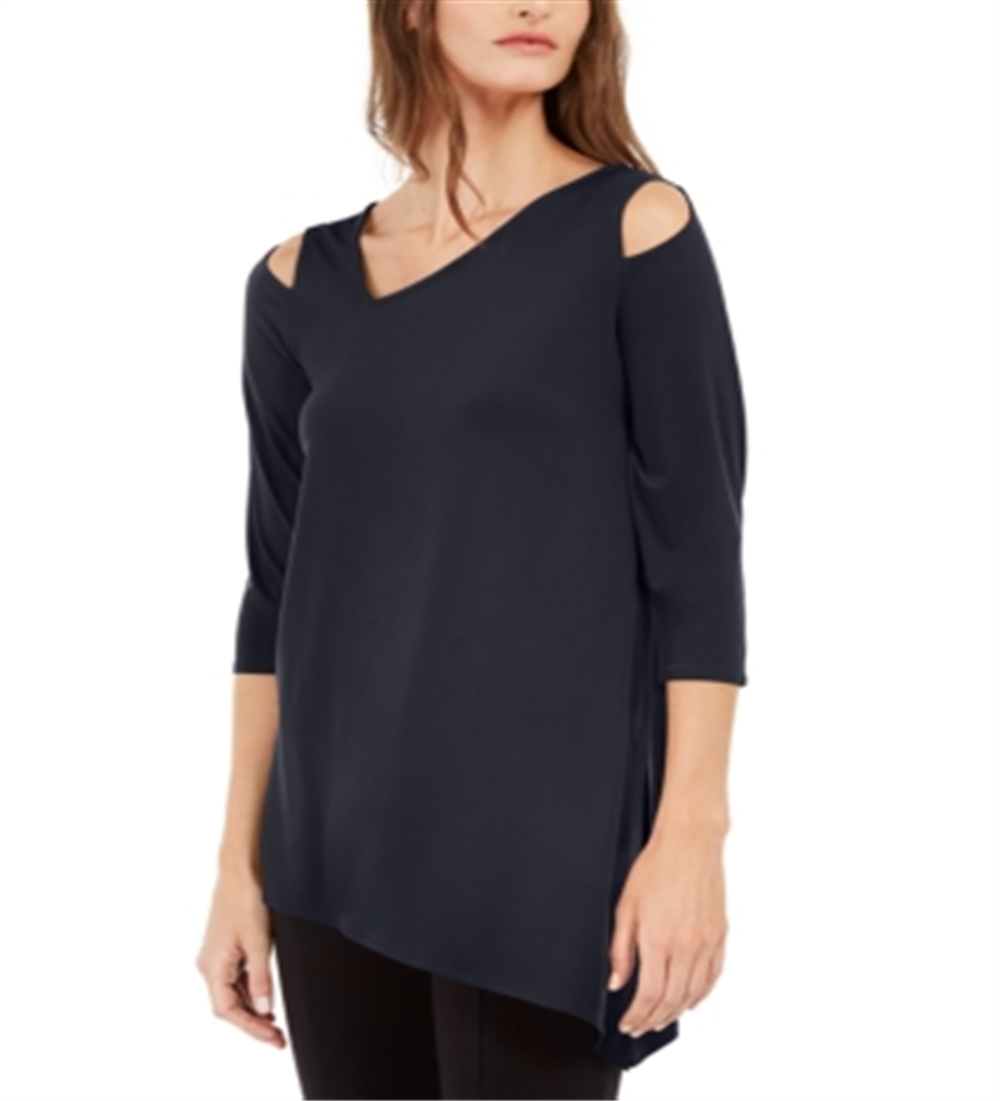 Top feminino Alfani com recorte assimétrico, azul marinho, tamanho pequeno GG