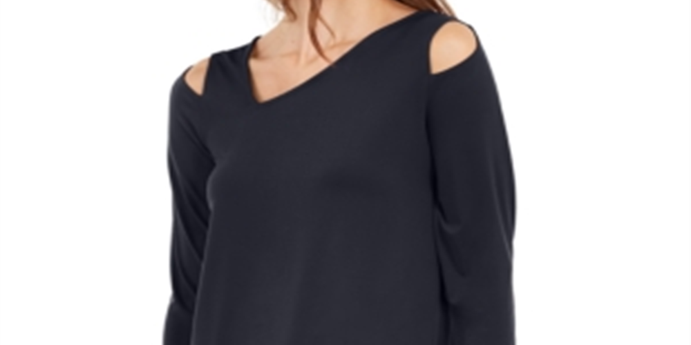 Top feminino Alfani com recorte assimétrico, azul marinho, tamanho pequeno GG