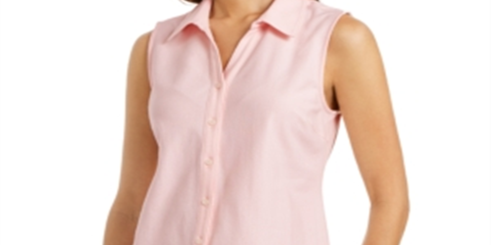Camisa feminina sem mangas Charter Club Cotton Piquet Rosa Tamanho 14