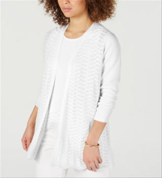 Cardigan texturizado ziguezague feminino Charter Club, branco, tamanho pequeno