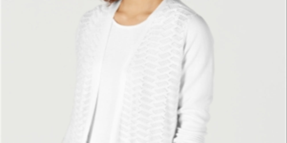 Cardigan texturizado ziguezague feminino Charter Club, branco, tamanho pequeno