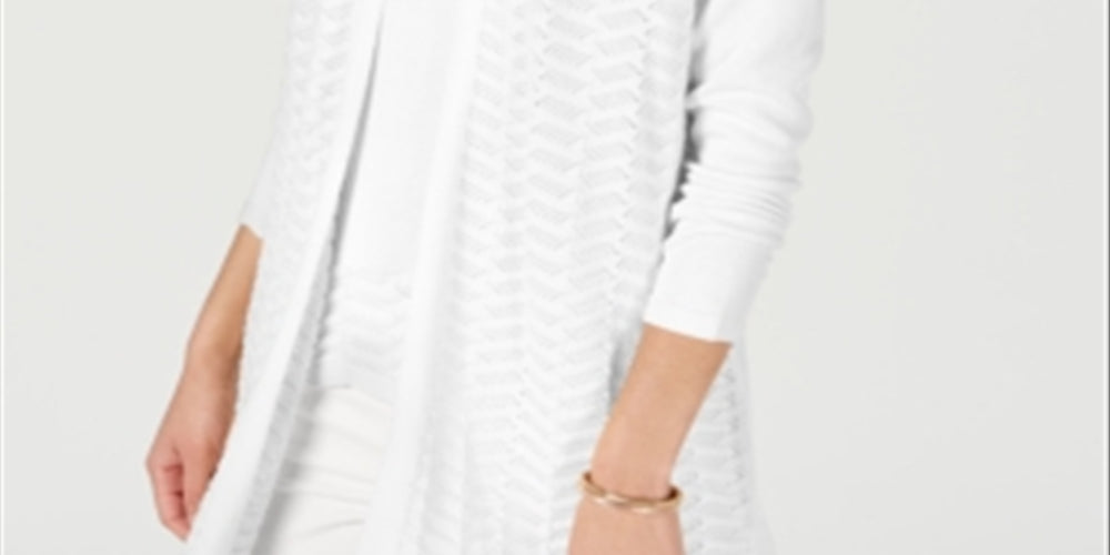 Cardigan texturizado ziguezague feminino Charter Club, branco, tamanho pequeno