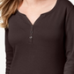 Blusa feminina Karen Scott de algodão com gola Henley, marrom, tamanho PSM