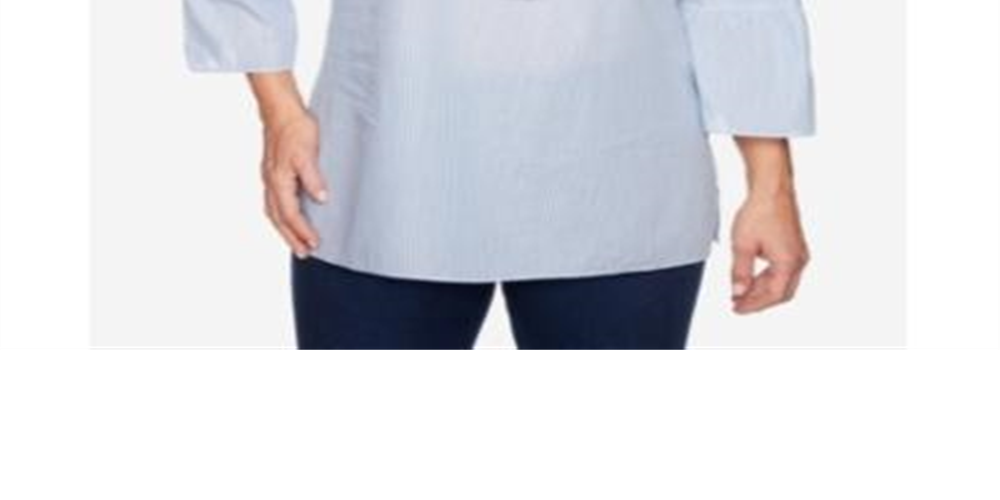 Blusa feminina Alfred Dunner 100% algodão Lake Tahoe com manga sino, azul, tamanho 16