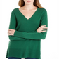 Suéter feminino Maison Jules com decote em V, verde, tamanho XS
