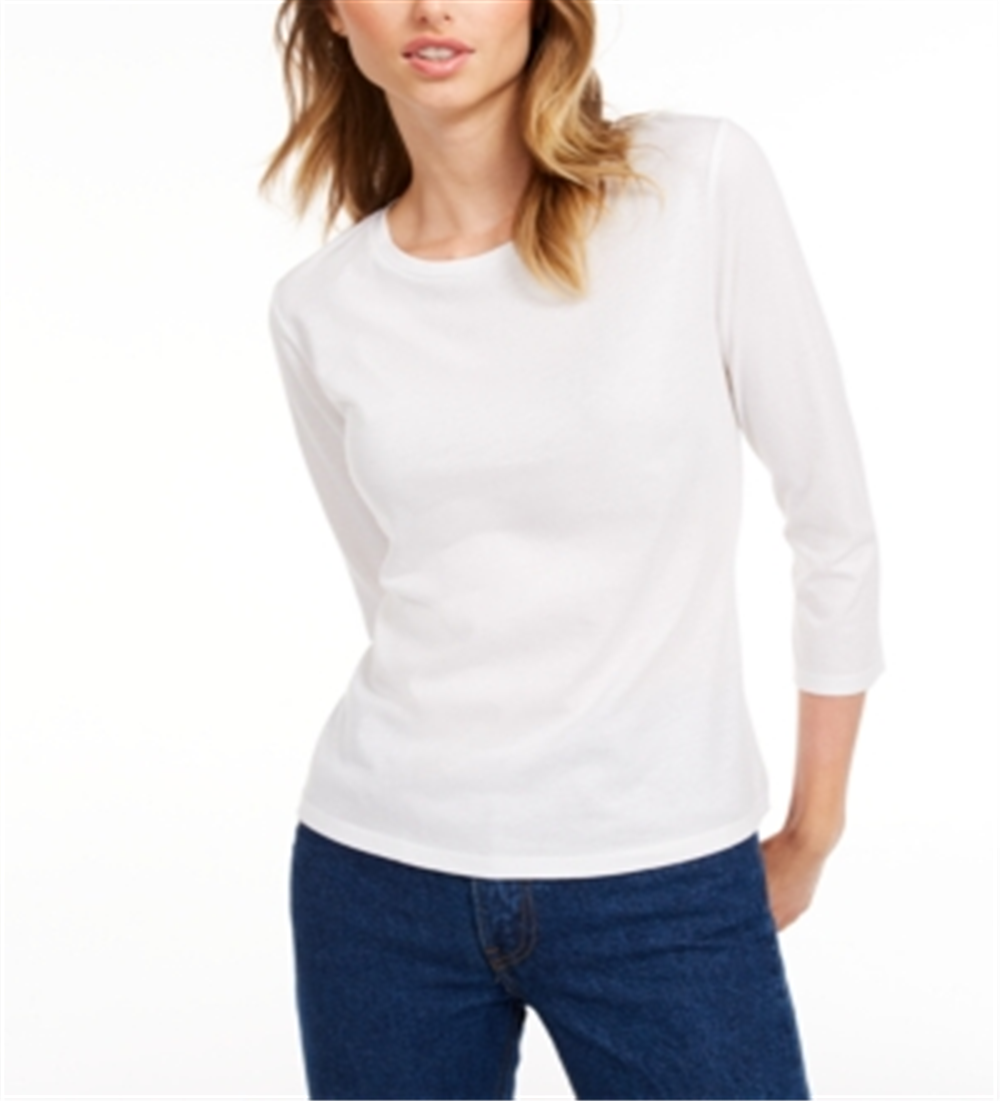 Camiseta feminina lisa Maison Jules com manga 3/4, branca, tamanho XX-G