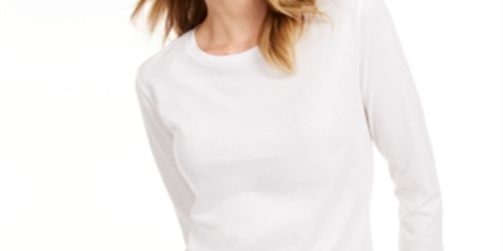 Camiseta feminina lisa Maison Jules com manga 3/4, branca, tamanho XX-G