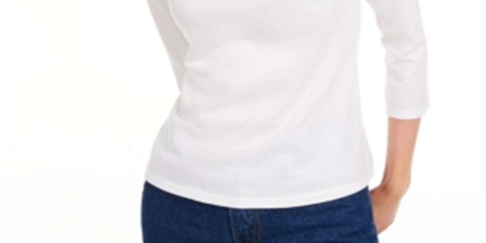 Camiseta feminina lisa Maison Jules com manga 3/4, branca, tamanho XX-G