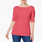 Blusa feminina Karen Scott de algodão com mangas curtas e estampa coral peônia, tamanho pequeno