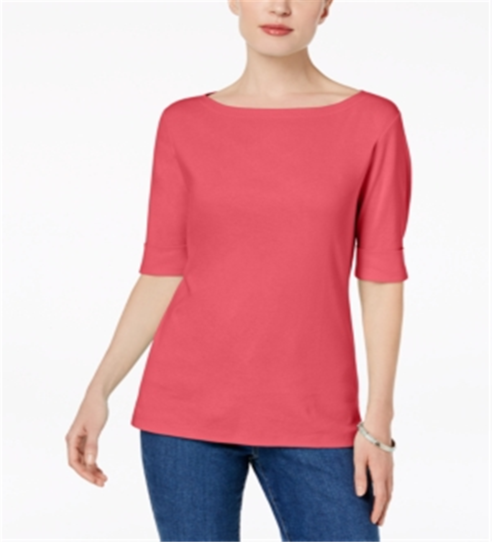 Blusa feminina Karen Scott de algodão com mangas curtas e estampa coral peônia, tamanho pequeno
