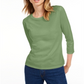 Camiseta feminina lisa Maison Jules com manga 3/4, verde, tamanho grande