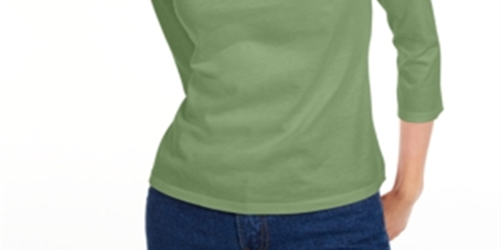 Camiseta feminina lisa Maison Jules com manga 3/4, verde, tamanho grande