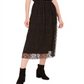 Saia midi feminina Bar III com sobreposição de renda, preta, tamanho XX-S