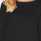 Karen Scott Blusa de malha feminina de algodão com gola canoa e manga 3/4, preta, tamanho XS