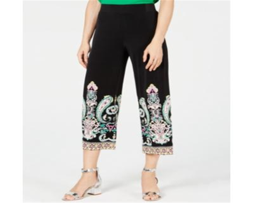 Calça larga cropped estampada feminina INC International Concepts Paisley PP preta tamanho pequeno