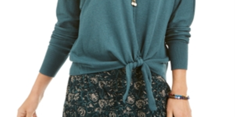 Suéter feminino com amarração frontal Style &amp; Co, verde, tamanho X-S