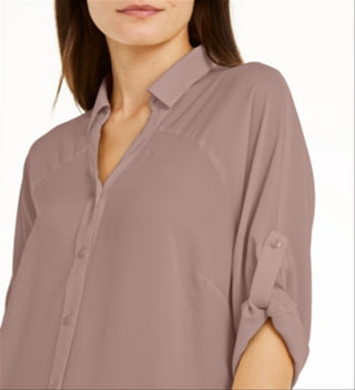 Camisa túnica feminina Alfani Roll-Tab rosa tamanho médio