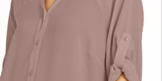 Camisa túnica feminina Alfani Roll-Tab rosa tamanho médio