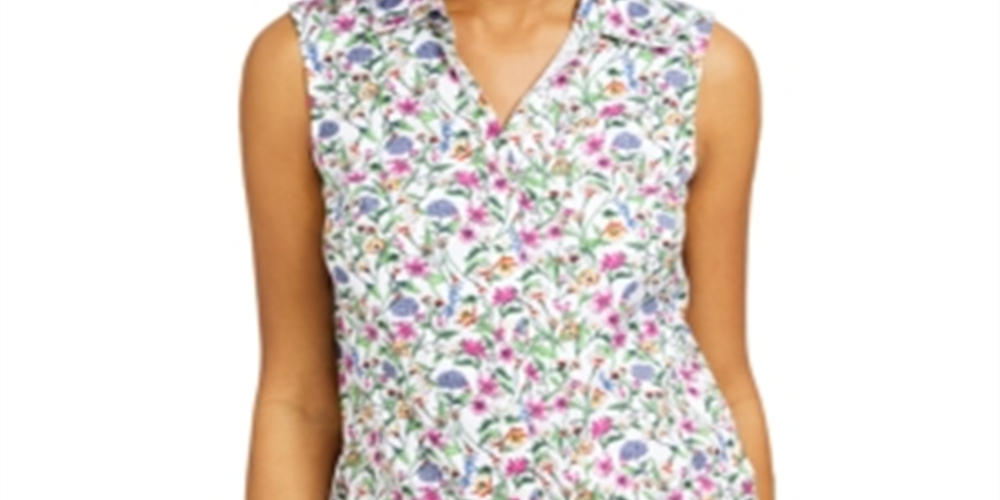 Camisa feminina sem mangas com estampa floral Charter Club, branca, tamanho 16