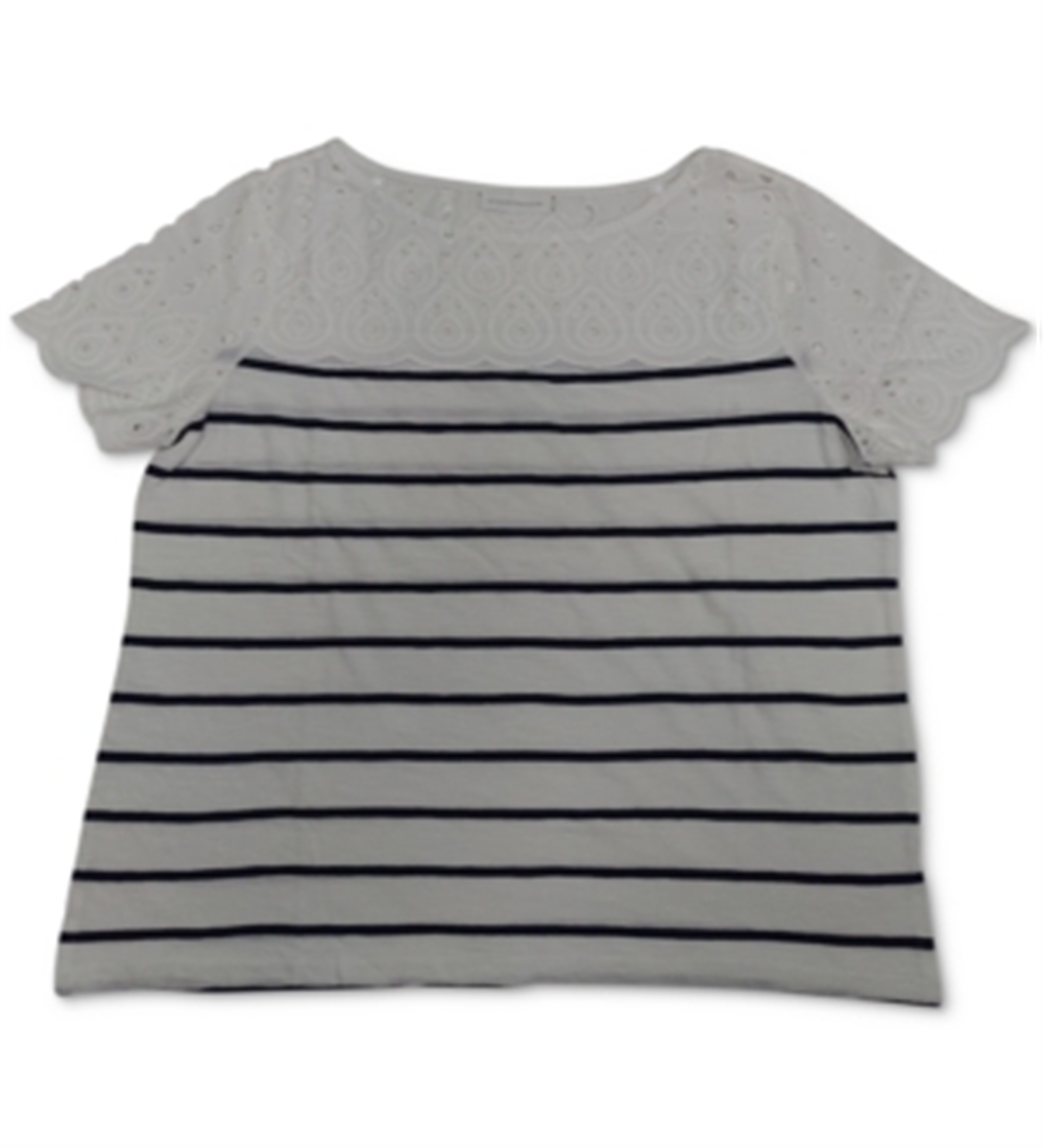 Camiseta feminina listrada Charter Club, branca e azul, tamanho X-S