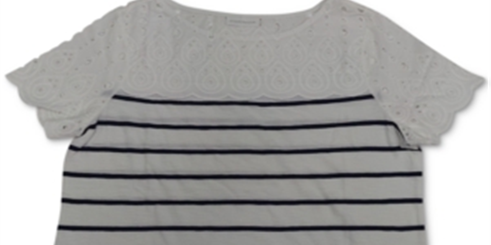 Camiseta feminina listrada Charter Club, branca e azul, tamanho X-S
