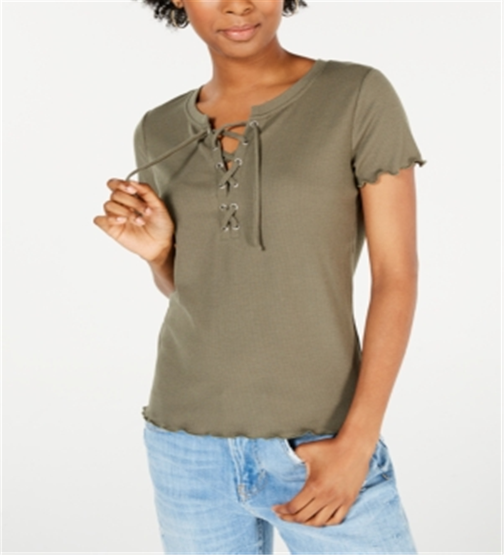 Top de malha canelada com cadarço Hippie Rose Juniors, verde, tamanho extragrande