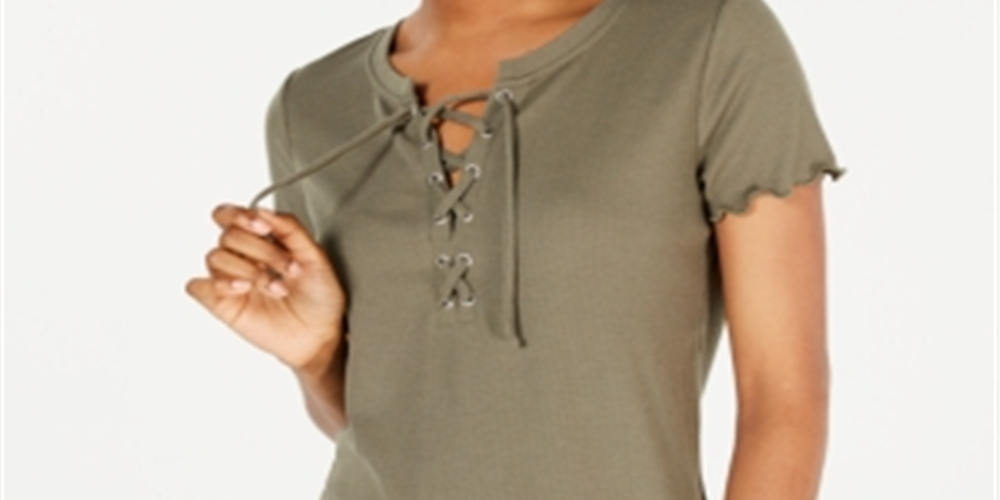 Top de malha canelada com cadarço Hippie Rose Juniors, verde, tamanho extragrande