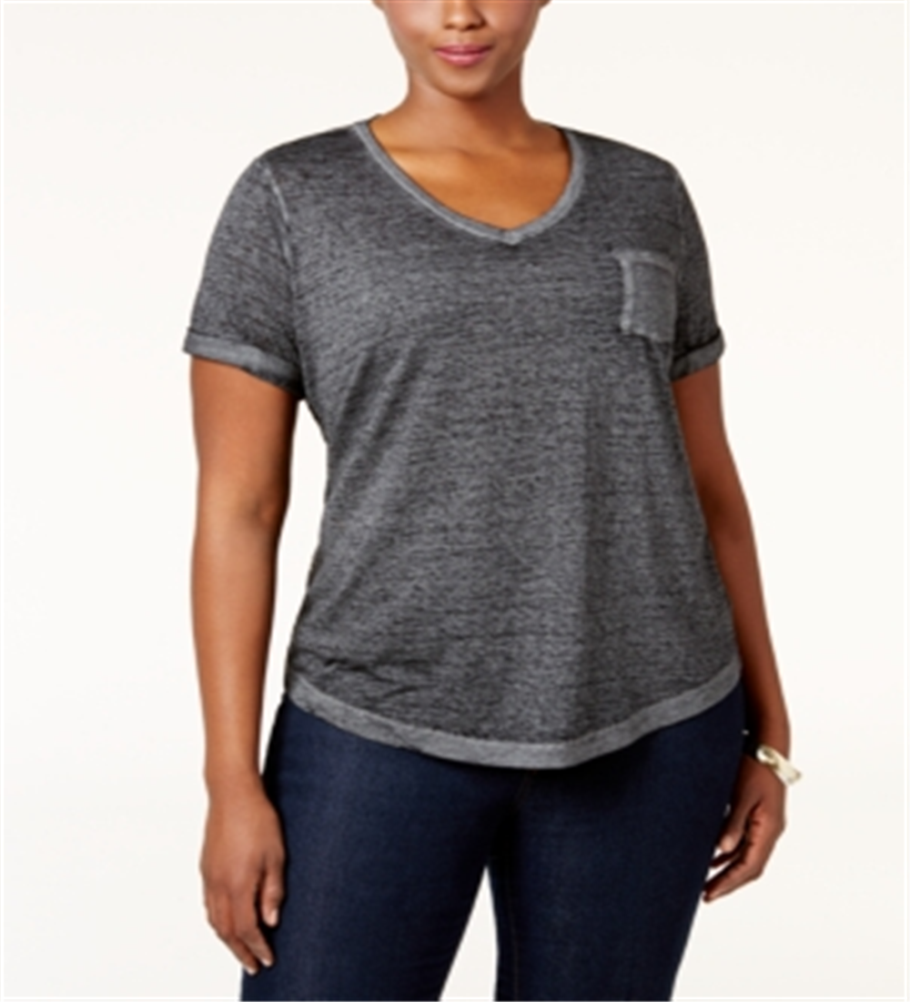Camiseta feminina plus size com decote em V e manga curta, cinza, tamanho 0X, da Style &amp; Co