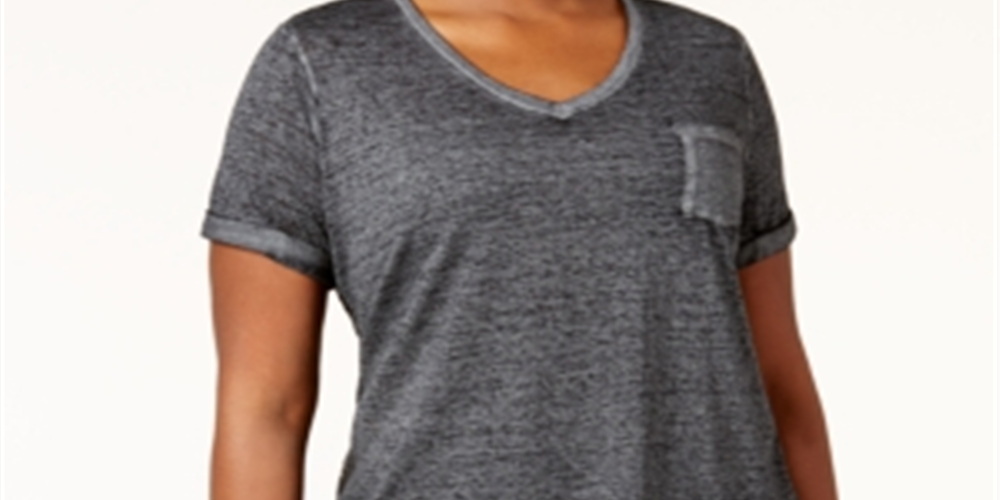 Camiseta feminina plus size com decote em V e manga curta, cinza, tamanho 0X, da Style &amp; Co