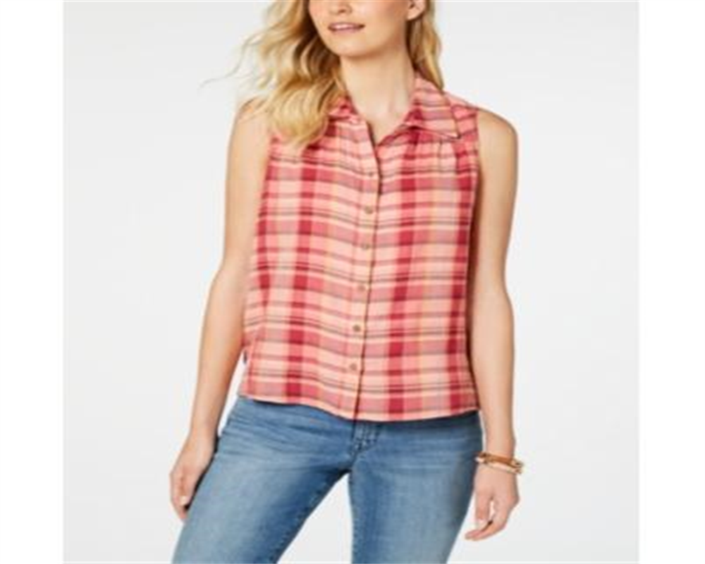 Blusa xadrez sem mangas feminina Style &amp; Co, rosa, tamanho XS
